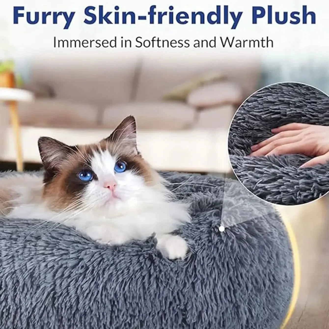 CozyPaws Plush Donut Calming Pet Bed