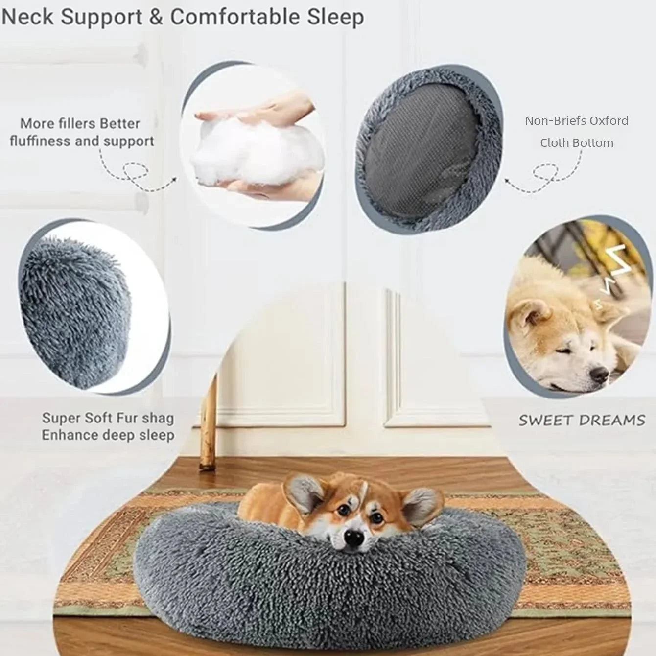 CozyPaws Plush Donut Calming Pet Bed